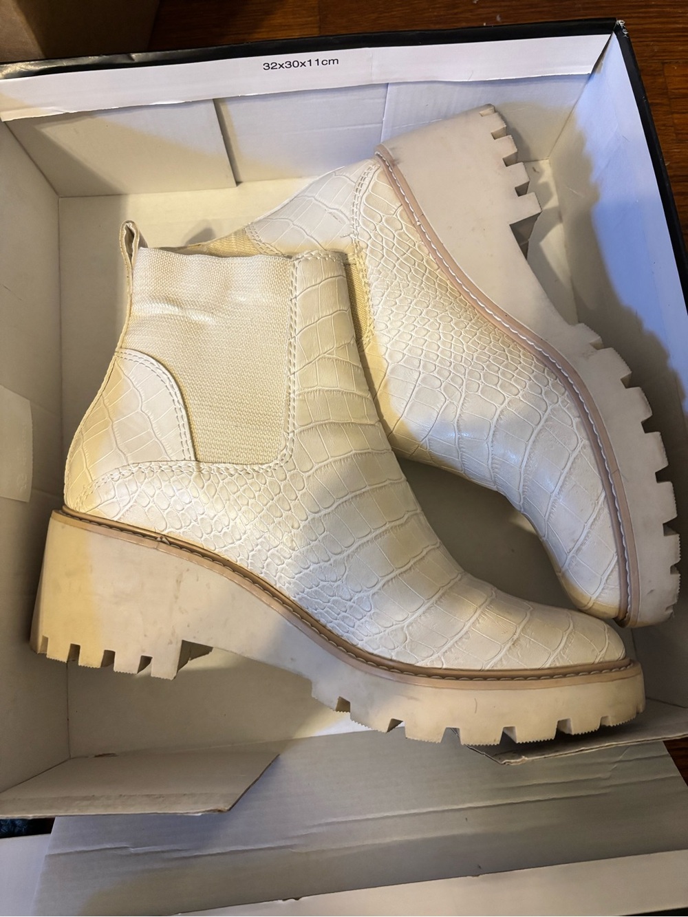 Dolce Vita Cream Croc-Embossed Lug Chelsea Boots